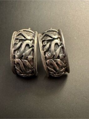 Sterling Silver Bali Style Half Hoop Earrings - 925 Thailand SU